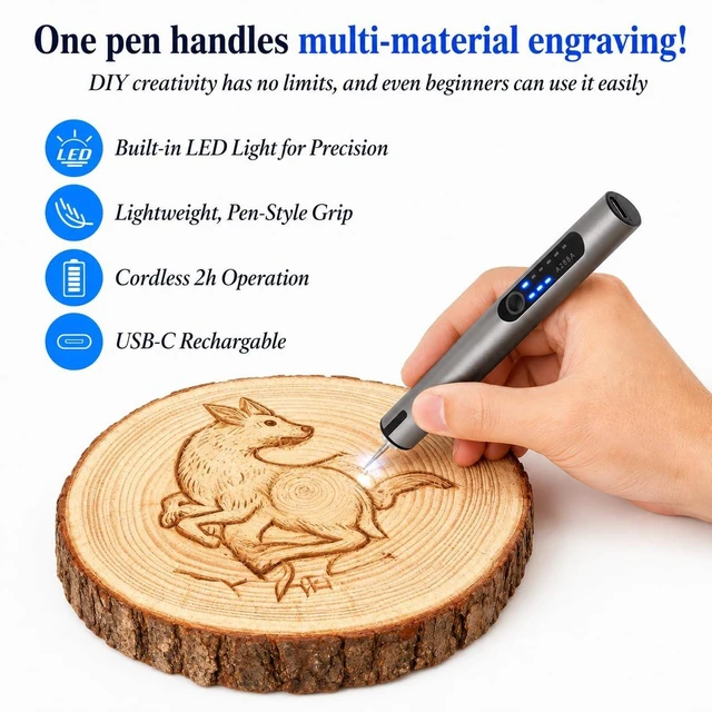 Alt view image 3 of 7 - Engraving Pen, USB Rechargeable Cordless Rotary Tool with 51 Bits & LED Light, Electric Engraver for Metal, Wood, Glass, Plastic, Ceramic, DIY Craft Engraving Tool Kit for Personalized Gifts