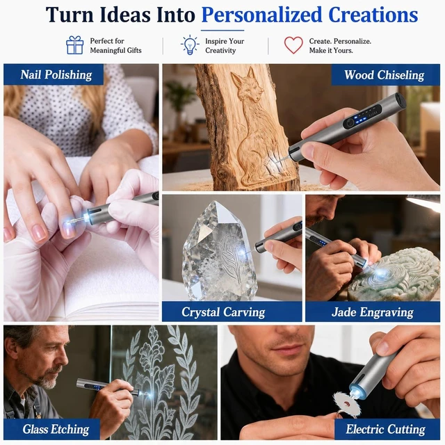 Alt view image 5 of 7 - Engraving Pen, USB Rechargeable Cordless Rotary Tool with 51 Bits & LED Light, Electric Engraver for Metal, Wood, Glass, Plastic, Ceramic, DIY Craft Engraving Tool Kit for Personalized Gifts