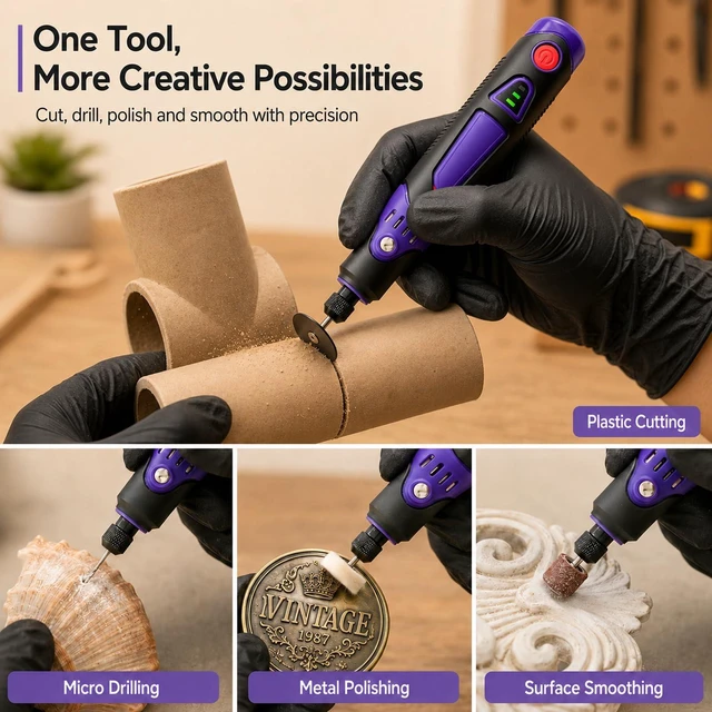 Alt view image 3 of 7 - Cordless Rotary Tool Kit, 3.6V Mini Rotary Tool with 82 Accessories, 3 Variable Speed Rechargeable Engraving Pen for Wood, Glass, Metal, Electric Grinder for DIY Crafts, Sanding, Polishing