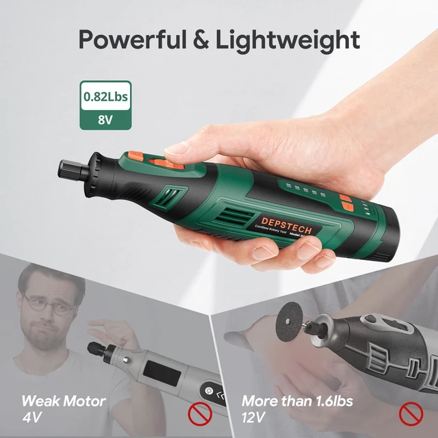 Alt view image 4 of 7 - Cordless Rotary Tool Kit, 8V 2.0Ah Rechargeable Battery, 30000RPM | 127Pcs Accessories, 5 Variable Speed Power Carving Tools, Shield Attachment, for Sanding Polishing Drilling Cutting DIY Craft
