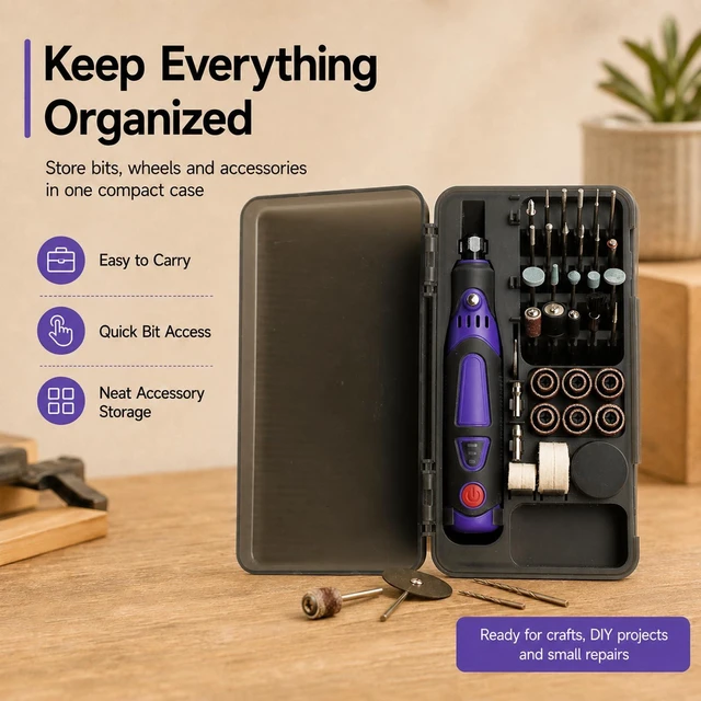 Alt view image 5 of 7 - Cordless Rotary Tool Kit, 3.6V Mini Rotary Tool with 82 Accessories, 3 Variable Speed Rechargeable Engraving Pen for Wood, Glass, Metal, Electric Grinder for DIY Crafts, Sanding, Polishing