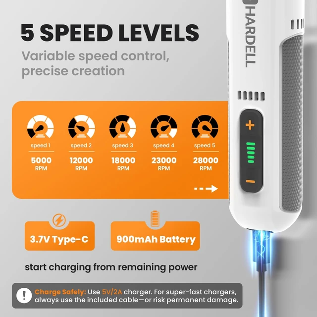 Alt view image 4 of 7 - 8V Cordless Rotary Tool Kit, 5-Speed with 80Pcs & 28000RPM, for DIY | Cordless rotary tool ,5 variable speeds,80 accessories,sanding, polishing, engraving, grinding ,drilling& DIY projects