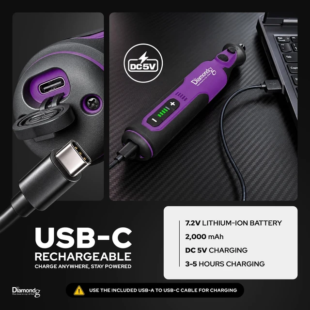 Alt view image 4 of 7 - Cordless Rotary Tool Kit, 8V, 5-Speeds - 50pcs DIY Accessories | 8000-28000 RPM, 2000mAh, 360° LED, USB-C Rechargeable Power Rotary Tool for Sanding, Polishing, Drilling & 3D Print Finishing