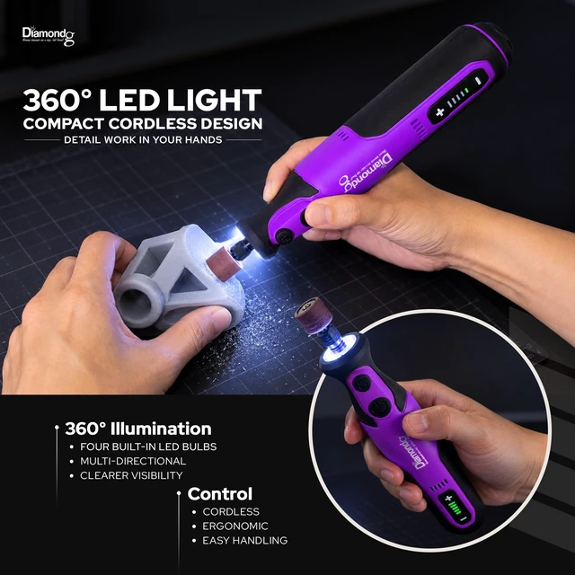 Alt view image 3 of 7 - Cordless Rotary Tool Kit, 8V, 5-Speeds - 50pcs DIY Accessories | 8000-28000 RPM, 2000mAh, 360° LED, USB-C Rechargeable Power Rotary Tool for Sanding, Polishing, Drilling & 3D Print Finishing