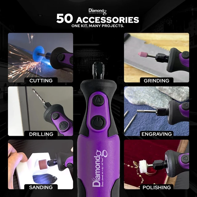Alt view image 2 of 7 - Cordless Rotary Tool Kit, 8V, 5-Speeds - 50pcs DIY Accessories | 8000-28000 RPM, 2000mAh, 360° LED, USB-C Rechargeable Power Rotary Tool for Sanding, Polishing, Drilling & 3D Print Finishing