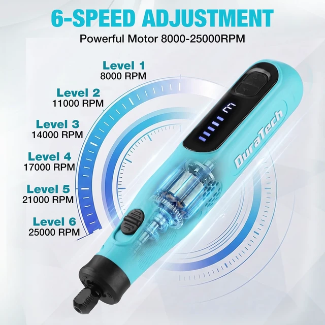 Alt view image 4 of 7 - 3.6V Cordless Rotary Tool Kit with 135PC Accessories | Lightweight, Type-C Rechargeable, 6 Variable Speed,Sanding, Polishing, Carving, Cutting, Drilling, DIY Crafts