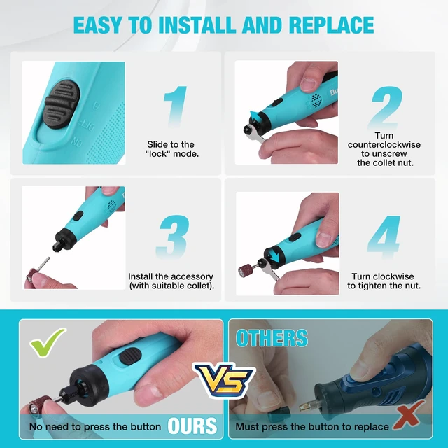 Alt view image 7 of 7 - 3.6V Cordless Rotary Tool Kit with 135PC Accessories | Lightweight, Type-C Rechargeable, 6 Variable Speed,Sanding, Polishing, Carving, Cutting, Drilling, DIY Crafts