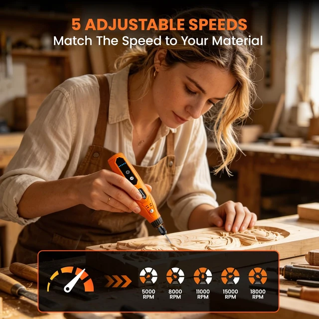 Alt view image 3 of 7 - 4V Mini Cordless Rotary Tool Kit, 5-Speed 18000RPM, 109Pcs(Orange) | Type-C Charging, Lightweight, for Engraving, Drilling, Sanding, Grinding, 3D Printing Model Polishing