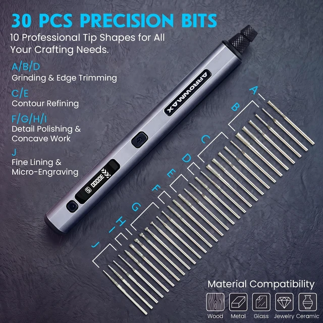 Alt view image 4 of 7 - 5-Speed Wood Carving Engraving Pen for Metal Glass Plastic | Cordless Engraver Pen Tool with 30 Bits Engraver Rotary Tool Kit DIY Craft Unique Gifts for Women Teenage Adults