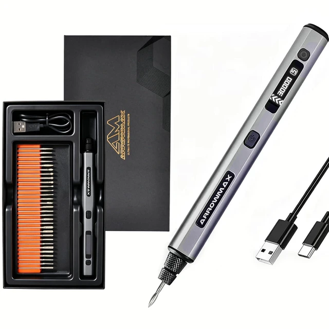 Main image of 5-Speed Wood Carving Engraving Pen for Metal Glass Plastic | Cordless Engraver Pen Tool with 30 Bits Engraver Rotary Tool Kit DIY Craft Unique Gifts for Women Teenage Adults
