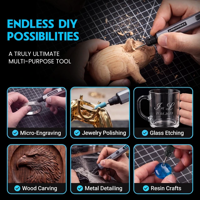 Alt view image 6 of 7 - 5-Speed Wood Carving Engraving Pen for Metal Glass Plastic | Cordless Engraver Pen Tool with 30 Bits Engraver Rotary Tool Kit DIY Craft Unique Gifts for Women Teenage Adults