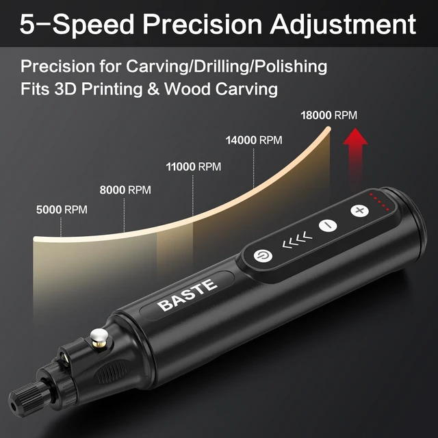 Alt view image 2 of 7 - Mini Cordless Rotary Tool, 5-Speed 18000 RPM, 109Pcs Accessories | 2000mAh, USB-C Charging and LED Light for 3D Printing, DIY Crafts, Sanding, Polishing, Drilling, Etching, Engraving