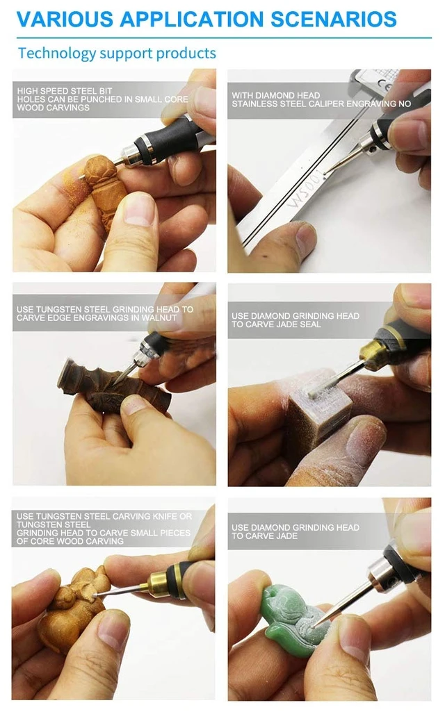Alt view image 3 of 5 - Rechargeable cordless Electric Micro Engraver Pen Mini DIY Engraving Tool Kit for Metal Glass Ceramic Plastic Wood Jewelry with 30 Bits and 16 Stencils and 1 Scriber Pen