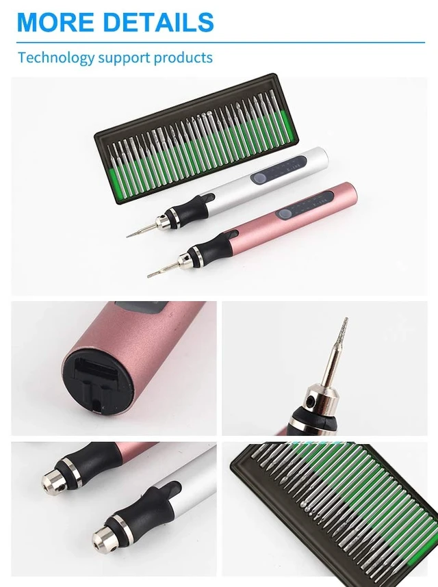 Alt view image 5 of 5 - Rechargeable cordless Electric Micro Engraver Pen Mini DIY Engraving Tool Kit for Metal Glass Ceramic Plastic Wood Jewelry with 30 Bits and 16 Stencils and 1 Scriber Pen