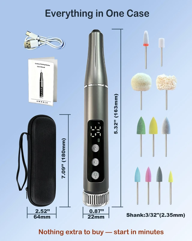 Alt view image 3 of 7 - Cordless 35000 RPM Polishing Repair Kit for False Teeth with UV Light | 35,000 RPM Cordless | USB-C Rechargeable | Easy Grip, Low Vibration, for Older Hands | Built-in UV Light | Knob Speed Control