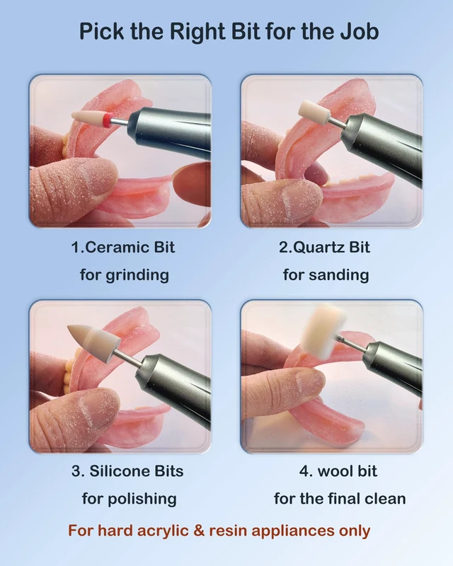 Alt view image 4 of 7 - Cordless 35000 RPM Polishing Repair Kit for False Teeth with UV Light | 35,000 RPM Cordless | USB-C Rechargeable | Easy Grip, Low Vibration, for Older Hands | Built-in UV Light | Knob Speed Control