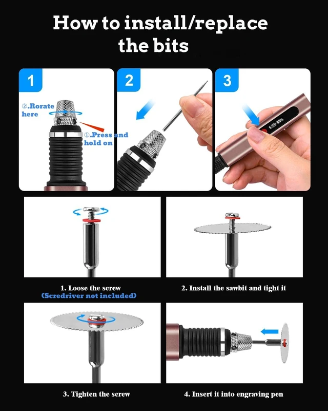 Alt view image 3 of 7 - Cordless Engraving Pen for Metal Wood Glass Plastic, Engraving Tool 44Kits, 5 Speeds Up to 30000RPM, 500mAh USB Rechargeable Engraver Kit Craft Gifts for Teens Adults Beginner with Guide Book (Metal)