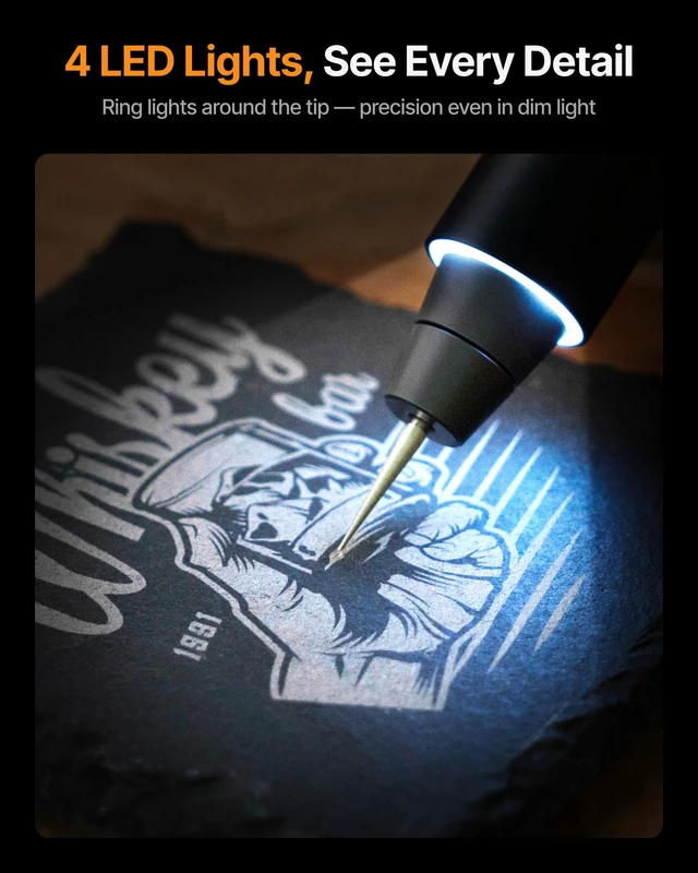 Alt view image 6 of 7 - Engraving Pen, Cordless 5-in-1 Rotary Tool for All Materials | 50+ surfaces include glass; 12,00025,000 RPM 5-speed motor; 160 gf·cm of anti-twist torque;