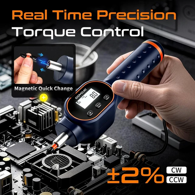 Alt view image 3 of 7 - Digital Torque Screwdriver, 7.08-70.8 in-lb, 1/4 Drive with S2 Bits | ±2% Accuracy, Magnetic Bits, Buzzer Alerts and 999 Data Records for Maintenance, Electronics and Bike Repair