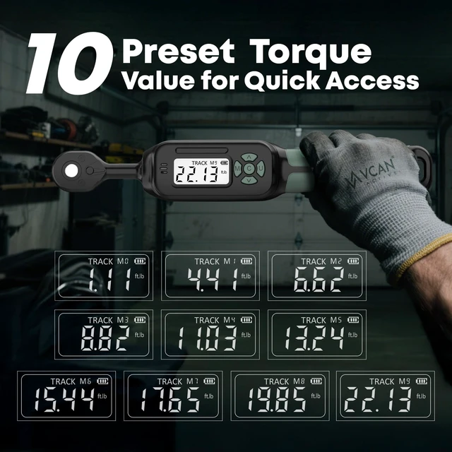 Alt view image 7 of 7 - 1/4 Torque Wrench Digital(1.1-22.2Ft.Lb) ±1% Average test accuracy Digital Torque Wrench 1/4 Drive with Buzzer and LED Flash Track Mode Torque Wrench Set with Bits & Sockets for Bike Moto Gunsmithing