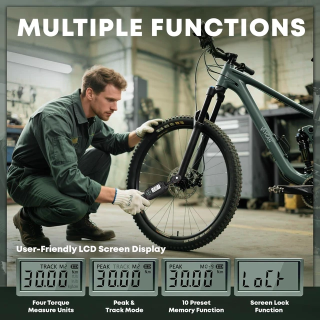 Alt view image 5 of 7 - 1/4 Torque Wrench Digital(1.1-22.2Ft.Lb) ±1% Average test accuracy Digital Torque Wrench 1/4 Drive with Buzzer and LED Flash Track Mode Torque Wrench Set with Bits & Sockets for Bike Moto Gunsmithing
