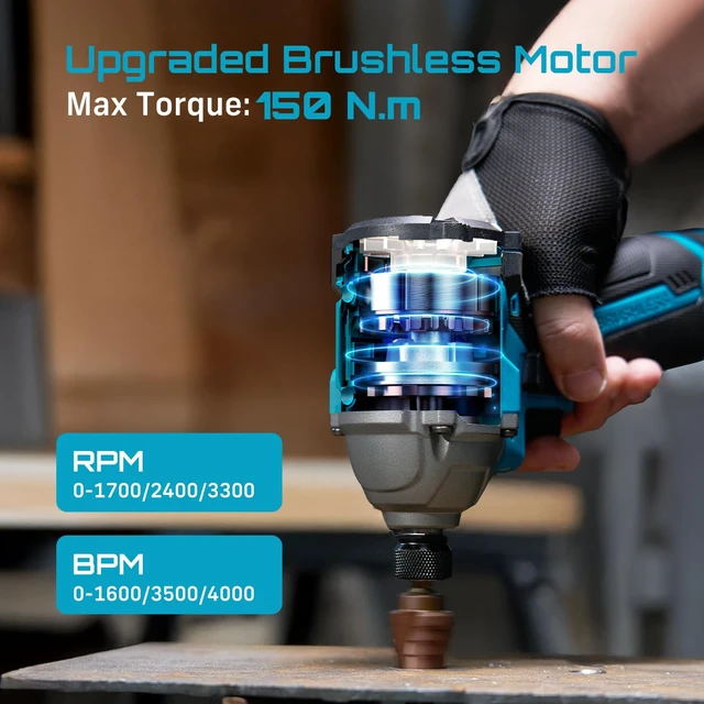 Alt view image 2 of 7 - 16.8V Impact Driver Kit 1/4", 1327In-lbs Cordless Impact Driver Set | 2×2.0Ah Batteries, 150N.m Max Brushless Power Impact Driver, 16Pcs Drill Bits, 0-3300RPM Variable Speed