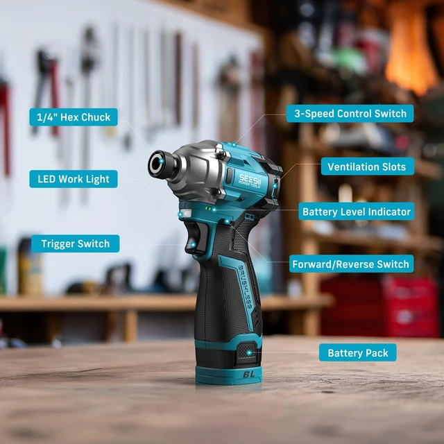 Alt view image 7 of 7 - 16.8V Impact Driver Kit 1/4", 1327In-lbs Cordless Impact Driver Set | 2×2.0Ah Batteries, 150N.m Max Brushless Power Impact Driver, 16Pcs Drill Bits, 0-3300RPM Variable Speed