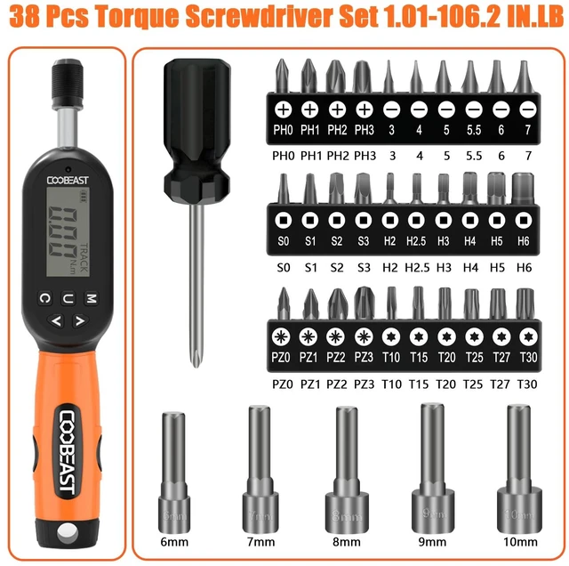 Alt view image 2 of 7 - 38pcs Digital Torque Screwdriver 1/4" Drive(1.01-106.2in-lbs/0.11-12Nm) | Buzzer&LED Indicator,Torque Wrench Screwdriver Set,Inch Pound Torque Screwdriver,for Gunsmithing,Scope Mounting