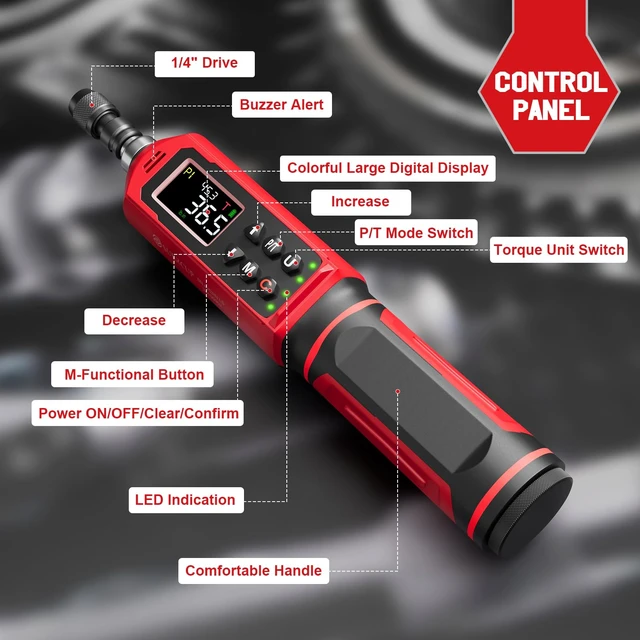 Alt view image 7 of 7 - Digital Torque Screwdriver, 0.8-53.1in-lbs/0.09-6Nm, ±1% Accuracy | Electrician Torque Screwdriver, LED , Buzzer, Vibration, 9 Preset Mode and 5 Units, For Bike, Gunsmithing , Scope Mounting