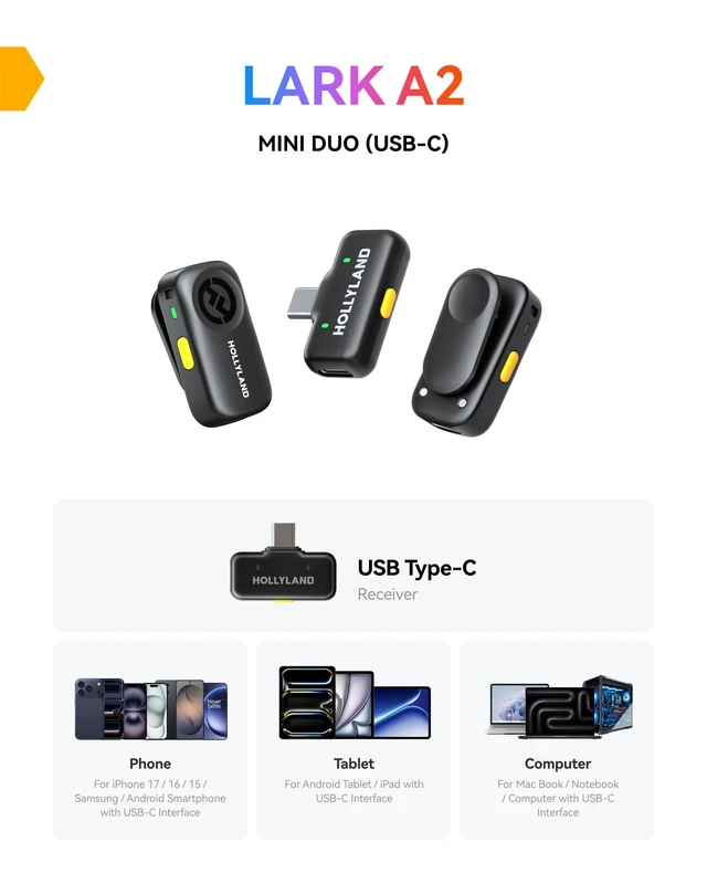 Alt view image 3 of 7 - LARK A2 Mini Duo(2TX + 1RX) Wireless Microphone, Noise Canceling | Plug & Play, Detail-Rich Audio, 200m, AI Auto-Limit, 14H Use, Mini Microphne for iPhone17/16/15/Android, Vlog, Streaming