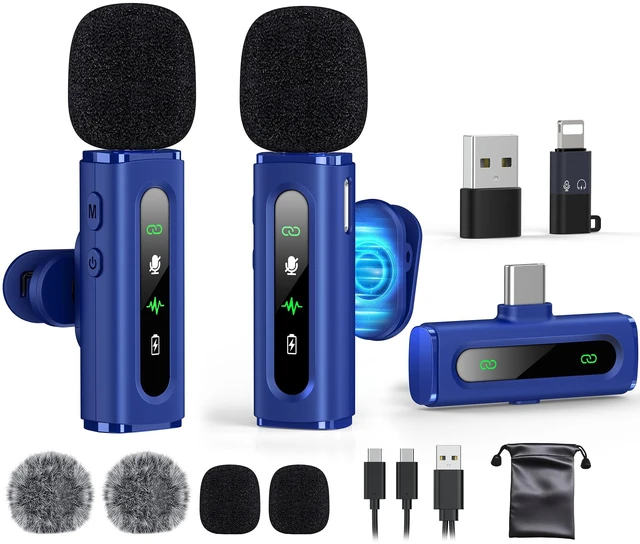 Main image of USB C Lavalier Microphone Wireless Mini Mic for Type-C Android Phone/Tablet/PC Video Recording Clip-on Mics with Rotatable Clip&Denoise Recording, Ideal for Vlog Tiktok Youtube Content Creator, Blue