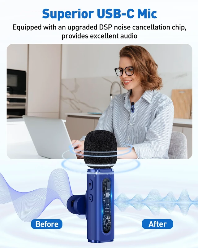 Alt view image 3 of 6 - USB C Lavalier Microphone Wireless Mini Mic for Type-C Android Phone/Tablet/PC Video Recording Clip-on Mics with Rotatable Clip&Denoise Recording, Ideal for Vlog Tiktok Youtube Content Creator, Blue