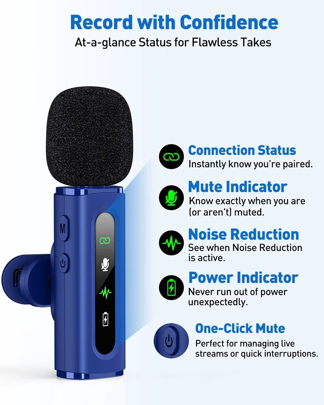 Alt view image 4 of 6 - USB C Lavalier Microphone Wireless Mini Mic for Type-C Android Phone/Tablet/PC Video Recording Clip-on Mics with Rotatable Clip&Denoise Recording, Ideal for Vlog Tiktok Youtube Content Creator, Blue