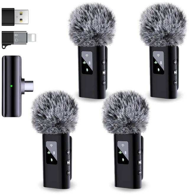 Main image of ZERFUN 4 Wireless Lavalier Microphones Mini for iPhone Android Phone Pad PC | 48KHz 24Bit, Noise Cancelling, Reverb, Mute, Pro Lapel Microphone for Video Recording Vlog Podcast Stream TikTok