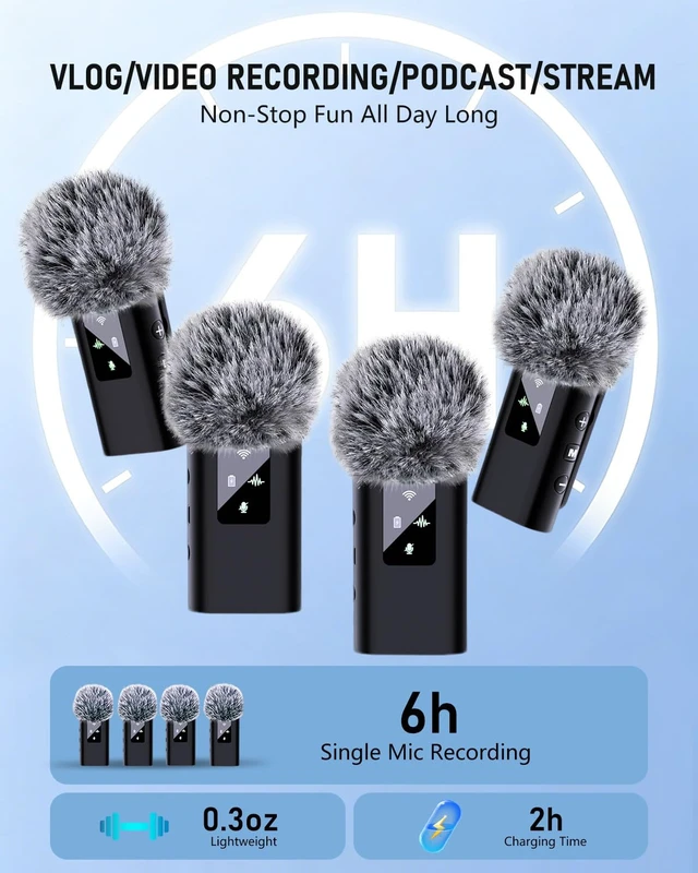 Alt view image 3 of 7 - ZERFUN 4 Wireless Lavalier Microphones Mini for iPhone Android Phone Pad PC | 48KHz 24Bit, Noise Cancelling, Reverb, Mute, Pro Lapel Microphone for Video Recording Vlog Podcast Stream TikTok