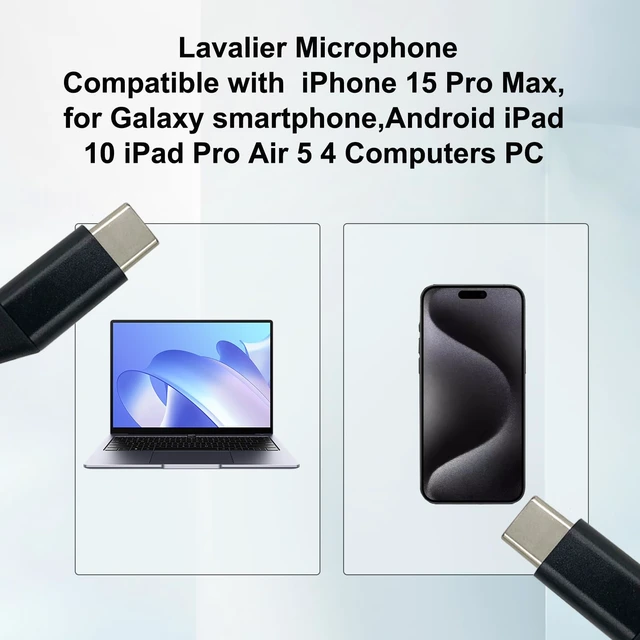 Alt view image 2 of 7 - Type C Lavalier Microphone for iPhone 17/16/15 Pro Max | for Galaxy S25 S24 S23 S22 S21, Smartphone USB C Android Devices, for iPad 10/Pro Air 5 4 Computers PC, for Live Streaming,3M