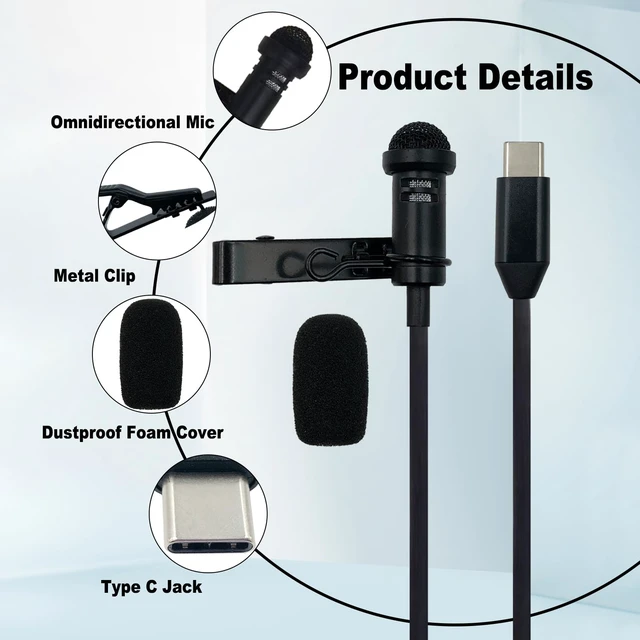 Alt view image 6 of 7 - Type C Lavalier Microphone for iPhone 17/16/15 Pro Max | for Galaxy S25 S24 S23 S22 S21, Smartphone USB C Android Devices, for iPad 10/Pro Air 5 4 Computers PC, for Live Streaming,3M