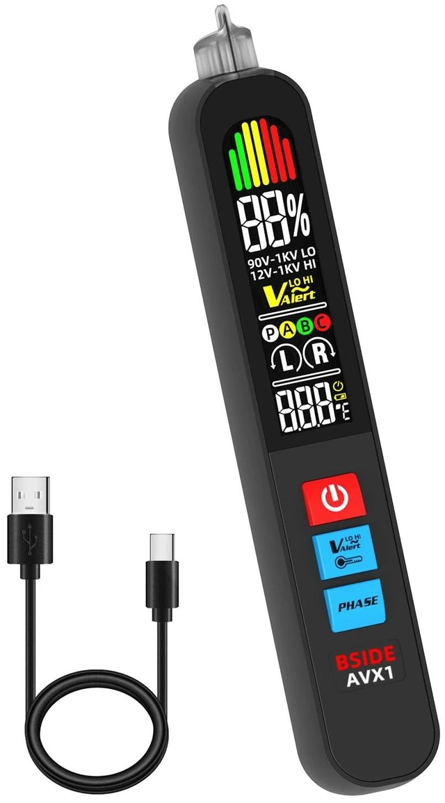 Main image of Rechargeable Voltage Tester, Non-Contact with 3-Phase Rotation Indicator & Signal Percentage, Pocket AC Voltage Detector Pen, High/Low Sensitivity with 6 Ranges, 3-Mode Alarm, Breakpoint Locate