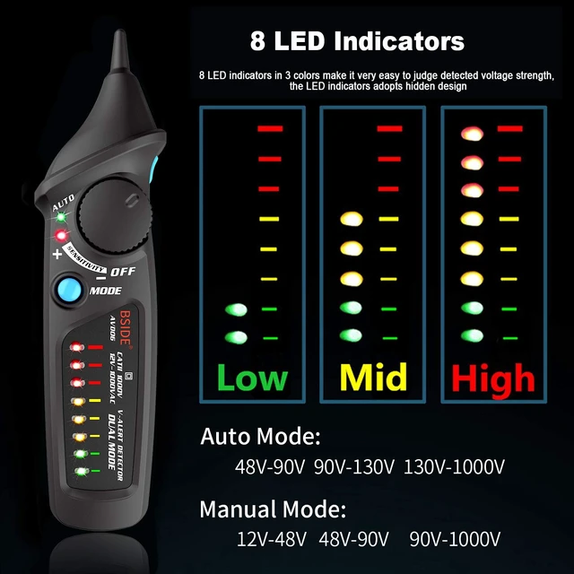 Alt view image 2 of 7 - AVD06 Non Contact Voltage Tester Dual Mode AC Voltage Detector Pen 12-1000V | Adjustable Sensitivity Buzzer Alarm Live Wire Judgment with 8 LED
