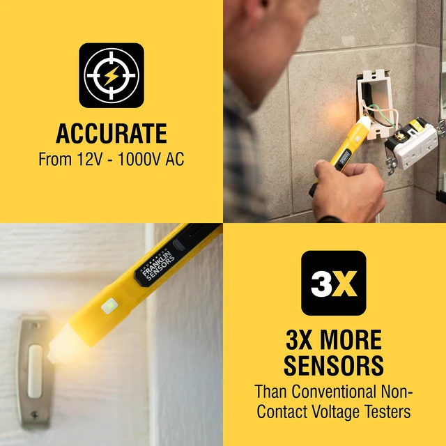 Alt view image 3 of 6 - Non-Contact Voltage Tester Standard+, 12-1000V AC, CAT II | Accurate 3-Sensor Voltage Tester Pen, Turns Red On Live Wire & Yellow Near Live Wire With Audible Alerts, Made in the USA