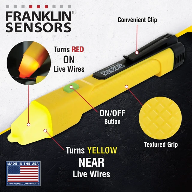 Alt view image 4 of 6 - Non-Contact Voltage Tester Standard+, 12-1000V AC, CAT II | Accurate 3-Sensor Voltage Tester Pen, Turns Red On Live Wire & Yellow Near Live Wire With Audible Alerts, Made in the USA