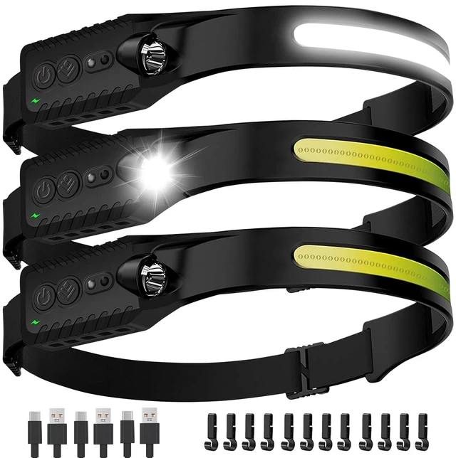 Main image of Headlamp Rechargeable (3-Pack), LED Head Lamp Flashlight, 230° Wide Beam Headband Light, 400 Lumen Super Bright, USB-C Rechargeable Lightweight Headlight for Running, Fishing, Hiking, Camping