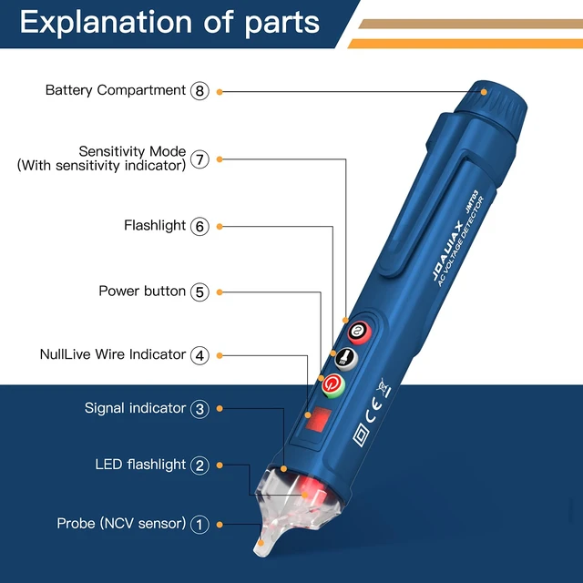 Alt view image 6 of 7 - Non-Contact Voltage Tester,Electrical Voltage Detector Pen Null/Live Wire Tester Breakpoint Finder Voltage Measuring Tool Dual Range AC 12V/48V-1000V