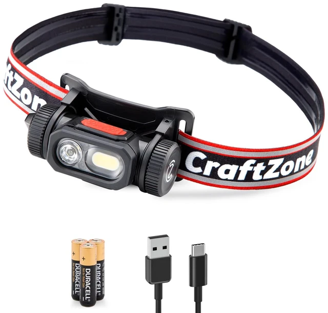 Main image of LED Rechargeable Headlamp Flashlight for Camping Red | LED Headband Light with Motion Sensor Dual Power: Battery & Rechargeable, Waterproof Work Light for Hiking Fishing Running