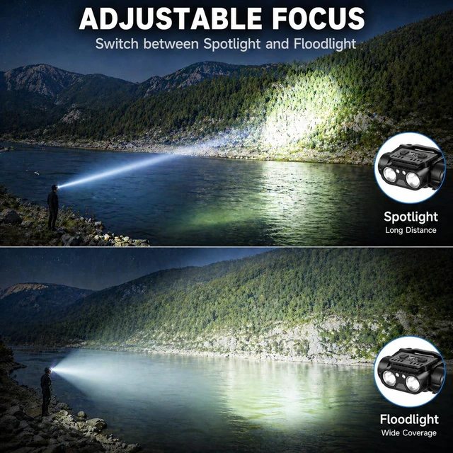 Alt view image 3 of 7 - Rechargeable LED Headlamp, 2-Pack Super Bright Head lamp with Motion Sensor, 45° Adjustable Head Lights for Forehead Hard Hat, 7 Modes Waterproof Camping HeadLamps for Adults Kids