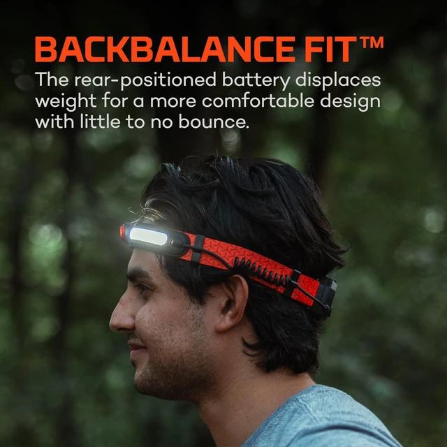 Alt view image 2 of 6 - CurvBeam 600 Flex Headlamp, 600 Lumen, Lightweight & Balanced Fit | Wide Beam Spotlight & 180° Floodlight, Dual Power - Rechargeable & AAA Compatible, Water-Resistant, EDC, Hands-Free, Running
