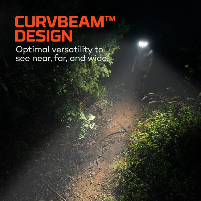 Alt view image 3 of 6 - CurvBeam 600 Flex Headlamp, 600 Lumen, Lightweight & Balanced Fit | Wide Beam Spotlight & 180° Floodlight, Dual Power - Rechargeable & AAA Compatible, Water-Resistant, EDC, Hands-Free, Running