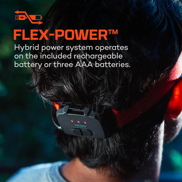 Alt view image 4 of 6 - CurvBeam 600 Flex Headlamp, 600 Lumen, Lightweight & Balanced Fit | Wide Beam Spotlight & 180° Floodlight, Dual Power - Rechargeable & AAA Compatible, Water-Resistant, EDC, Hands-Free, Running