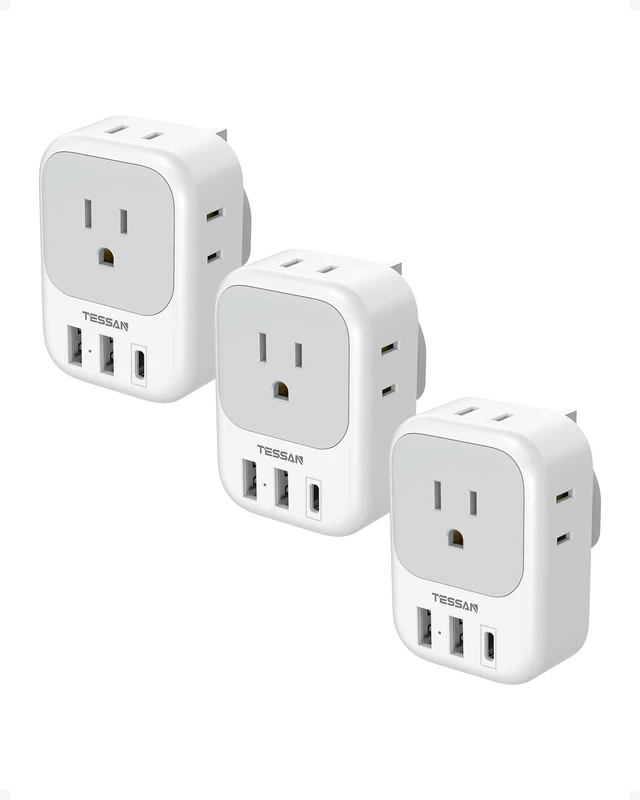 Main image of Type G Adapter for Travel 3 Pack, US to UK Plug Adapter | 4 Outlets 3 USB Ports, USA to Ireland England London Scotland Dubai Singapore Hong Kong British UAE