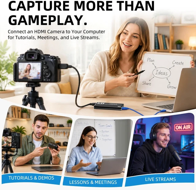Alt view image 6 of 7 - Capture Card for Nintendo Switch with 4K30 Pass-Through & Streaming 1080P60 HDMI to USB 3.0 Switch Capture Card for Streaming Video Game Recording on PC OBS,Works with PS4/PS5/Camera/Xbox, Driver-Free